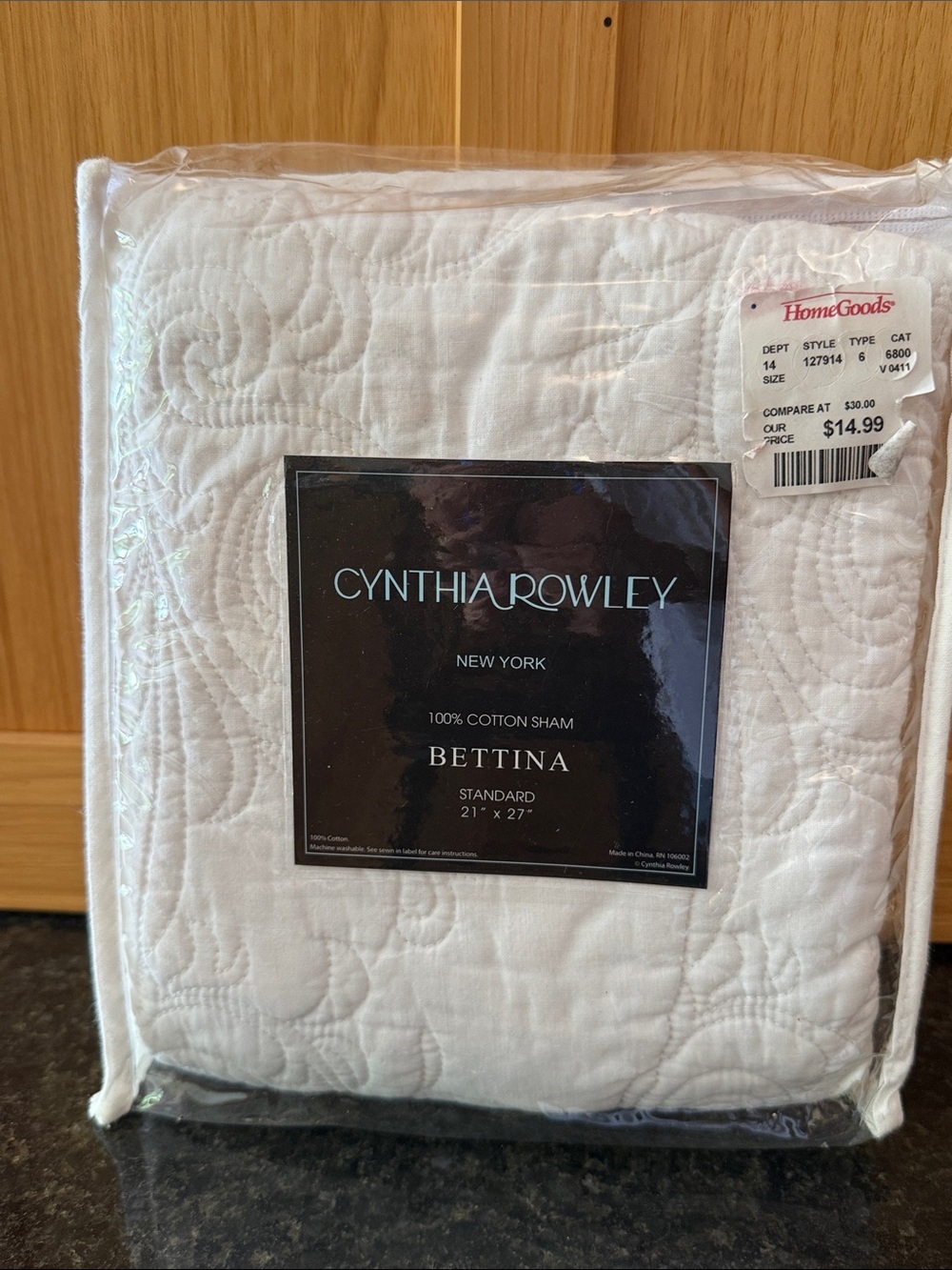 Cynthia Rowley 100% white standard cotton sham 21” x 27” NEW